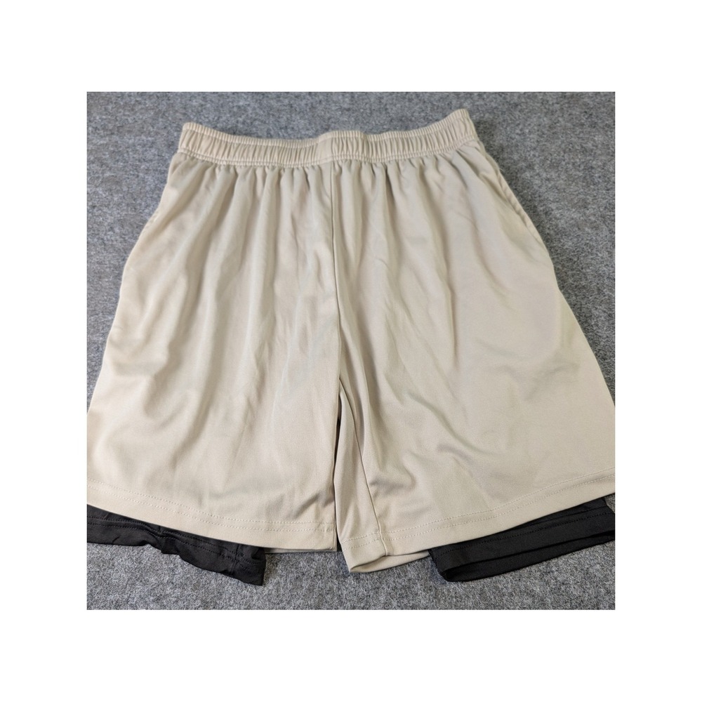 Ultra Performance Mens Tan 2-in-1 Athletic Shorts with Compression Liner Large